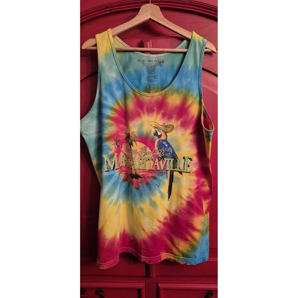 Jimmy Buffet Margaritaville Shirt Mens Medium Tank Top Tye Die Parrot Cancun